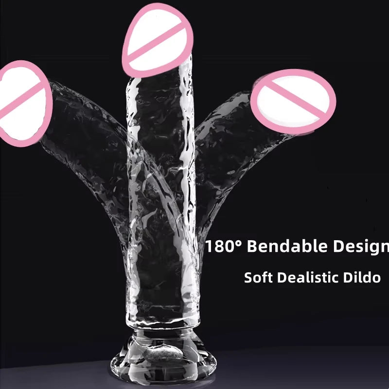 Realistic Dildo Clear Soft Lifelike Sex Toy with Vein Texture Penis for Vagina Anal Stimulation with Strong Suction Cup Adulttoy