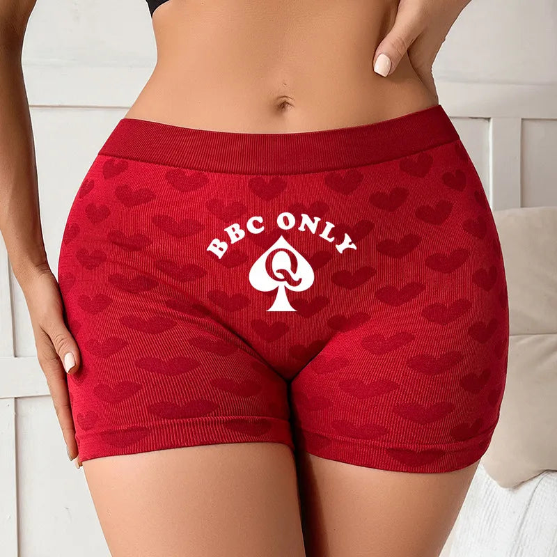 Queen of Spades Love Heart Women's Underwear - High Waisted Breathable Cotton Panties | Red Sexy Lingerie