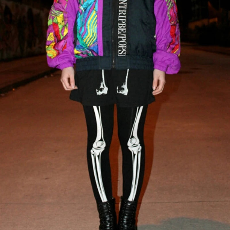 Halloween Skeleton Costume Footed Tights - Skull Print Pantyhose Leggings for Women