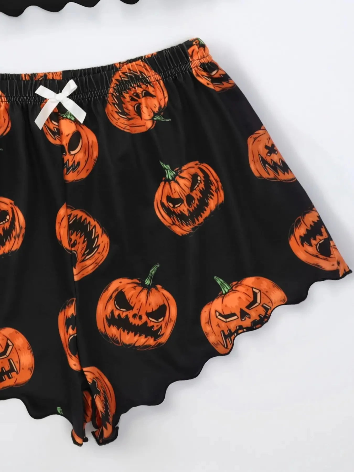 Women's Halloween Devil Pumpkin Print Pajama Set - Short Sleeve Top & Shorts Sleepwear