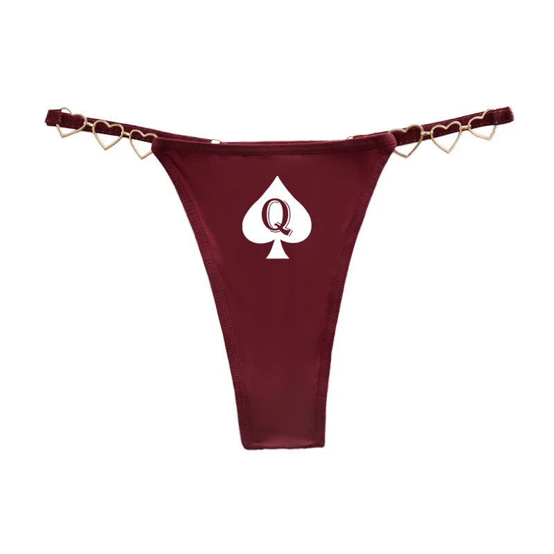 Queen of Spades Sexy Thong - Love Decoration Cotton Crotch Low Rise Underwear | Fun Lingerie Gift