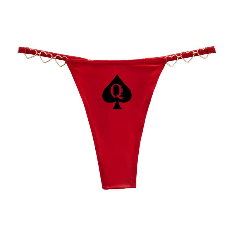 Queen of Spades Sexy Thong - Love Decoration Cotton Crotch Low Rise Underwear | Fun Lingerie Gift