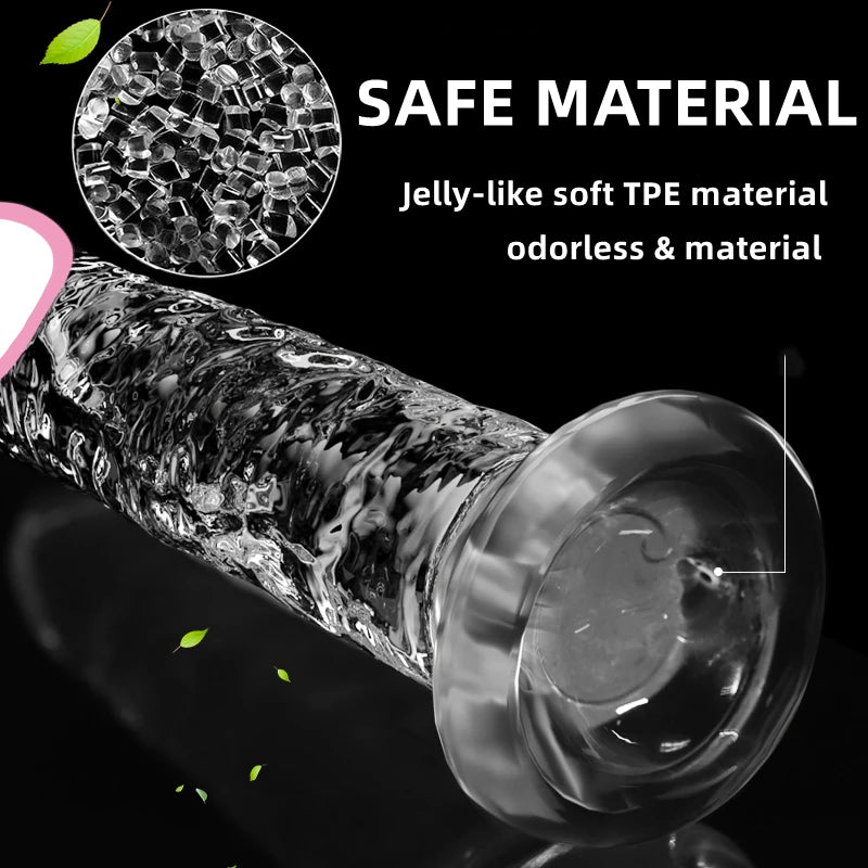Realistic Dildo Clear Soft Lifelike Sex Toy with Vein Texture Penis for Vagina Anal Stimulation with Strong Suction Cup Adulttoy