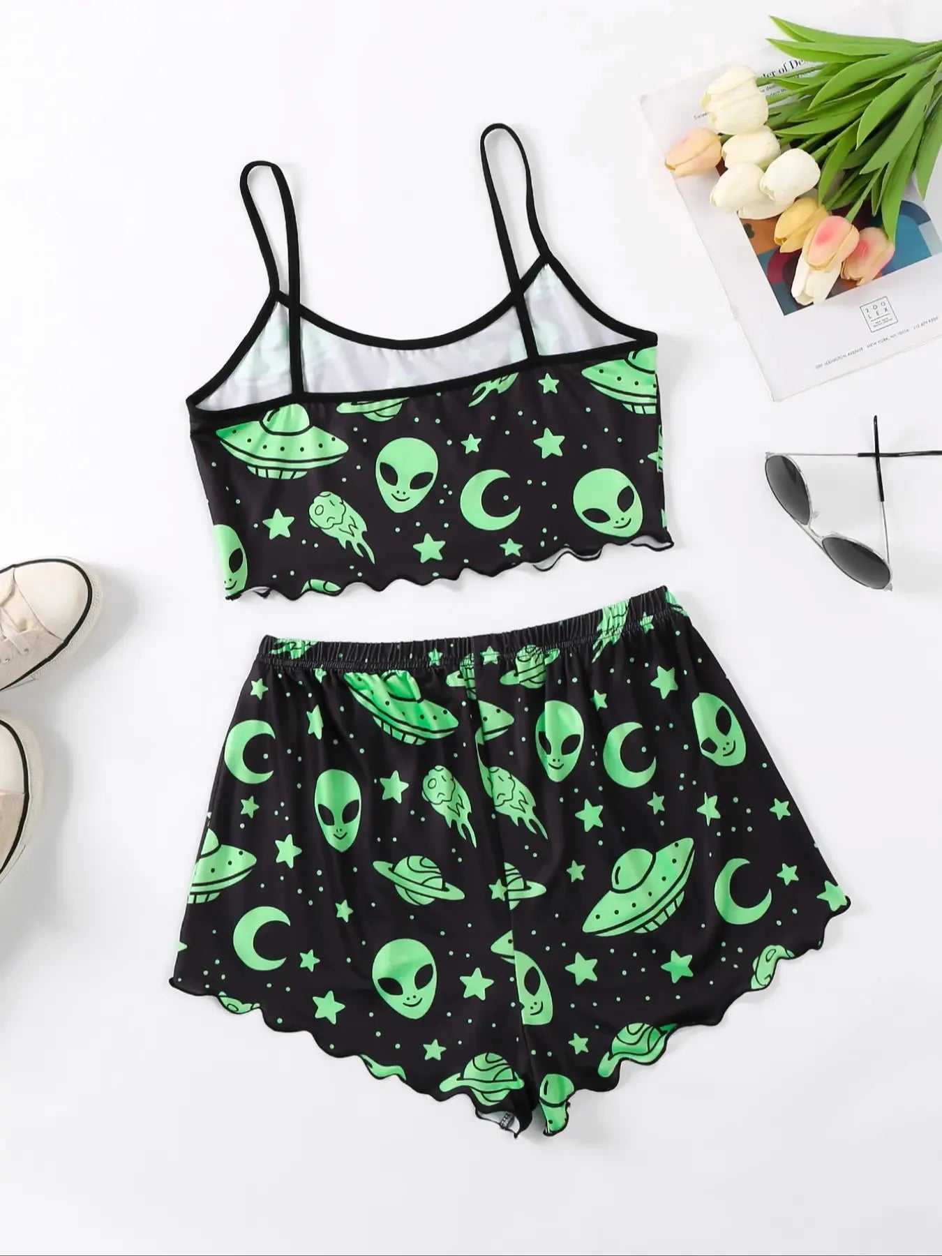 Women's Halloween Pumpkin Print Suspender Pajama Set - Sleeveless Top & Shorts Sleepwear