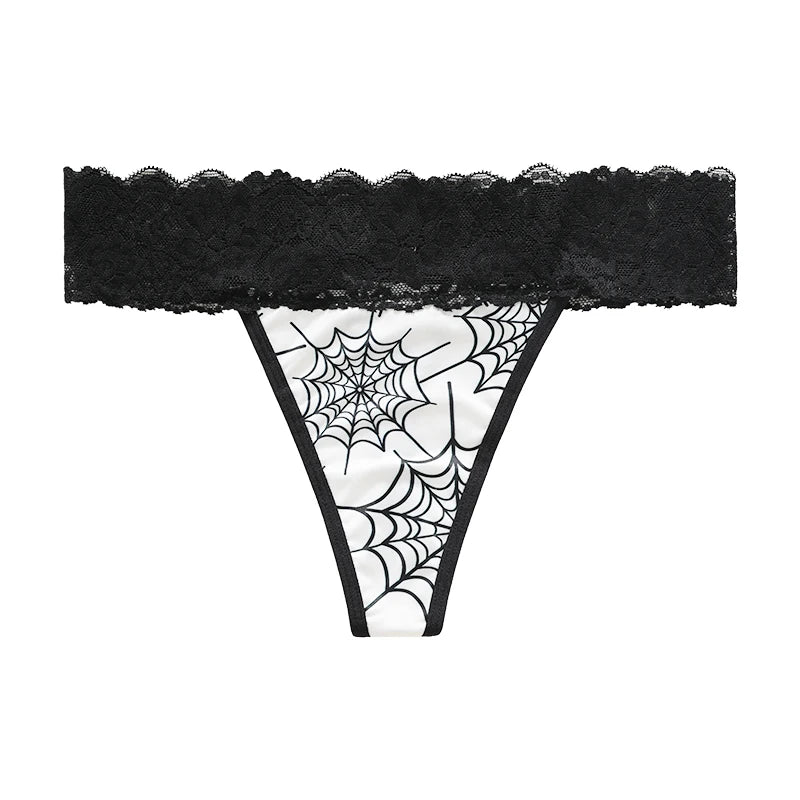 Halloween Lace Thong - Bat & Pumpkin Pattern Hip-Lifting Panties for Women