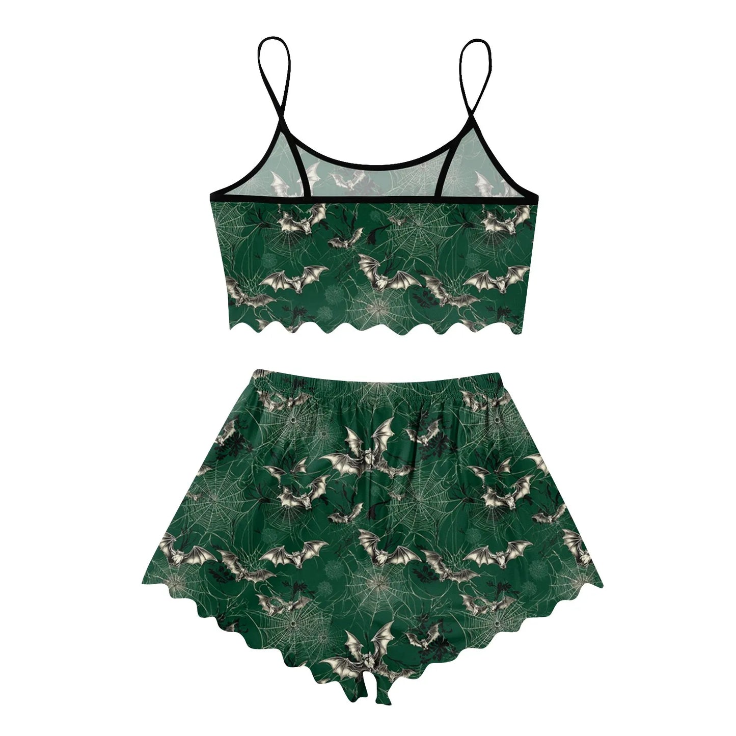Women's Halloween Print Suspender Pajama Set - Sleeveless Shorts Loungewear