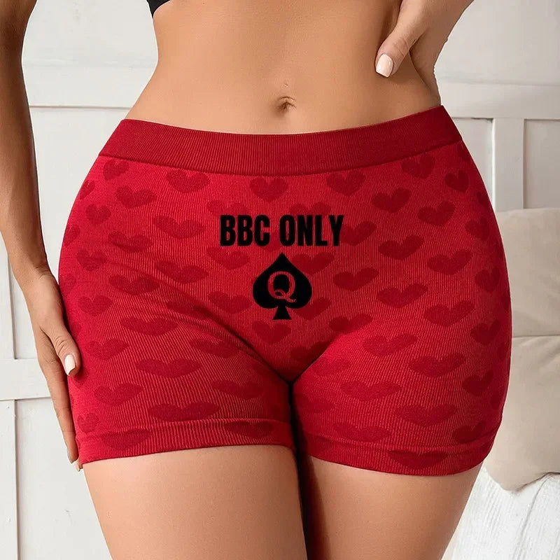 Queen of Spades Love Heart Women's Underwear - High Waisted Breathable Cotton Panties | Red Sexy Lingerie