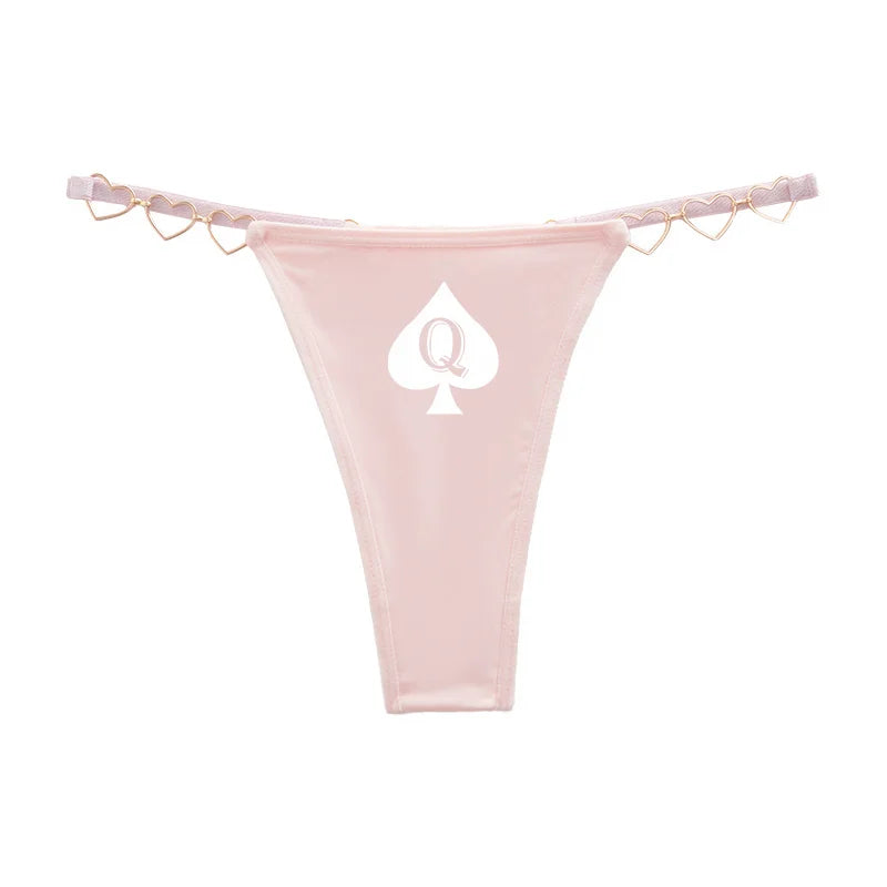 Queen of Spades Sexy Thong - Love Decoration Cotton Crotch Low Rise Underwear | Fun Lingerie Gift