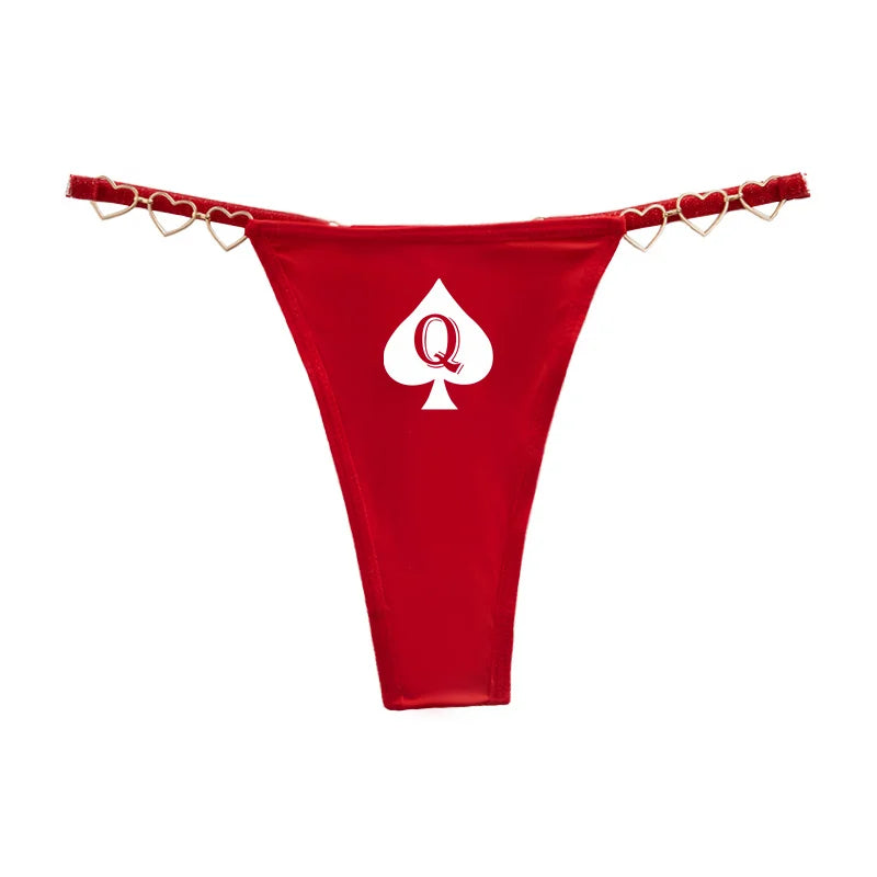 Queen of Spades Sexy Thong - Love Decoration Cotton Crotch Low Rise Underwear | Fun Lingerie Gift