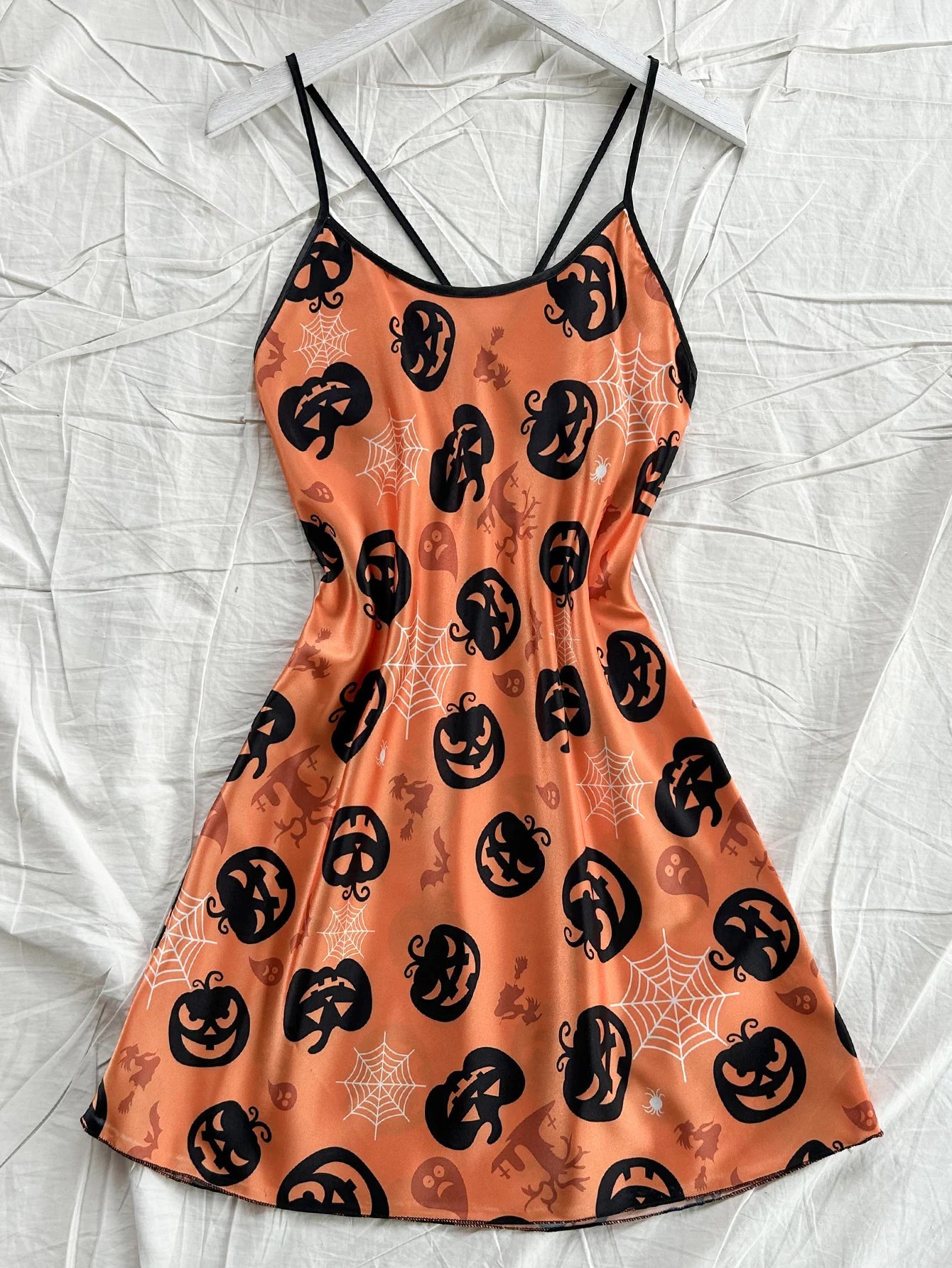 Halloween Halter Pajama Dress - Sexy Satin Sleepwear Nightgown for Women