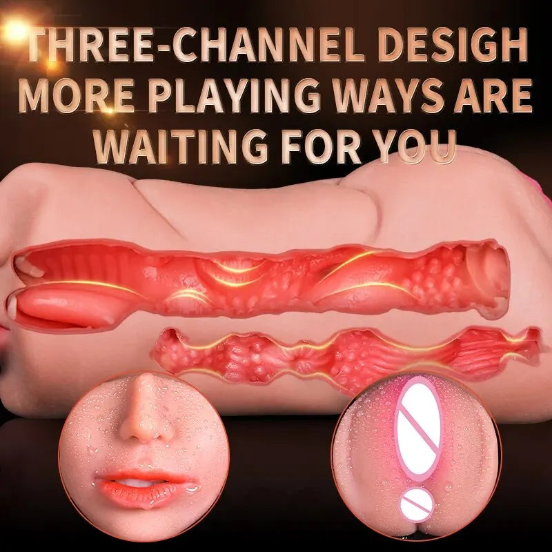 3-in-1 Male Masturbator - Deep Throat, Vagina & Oral Stroker | Realistic TPE Pleasure Toy