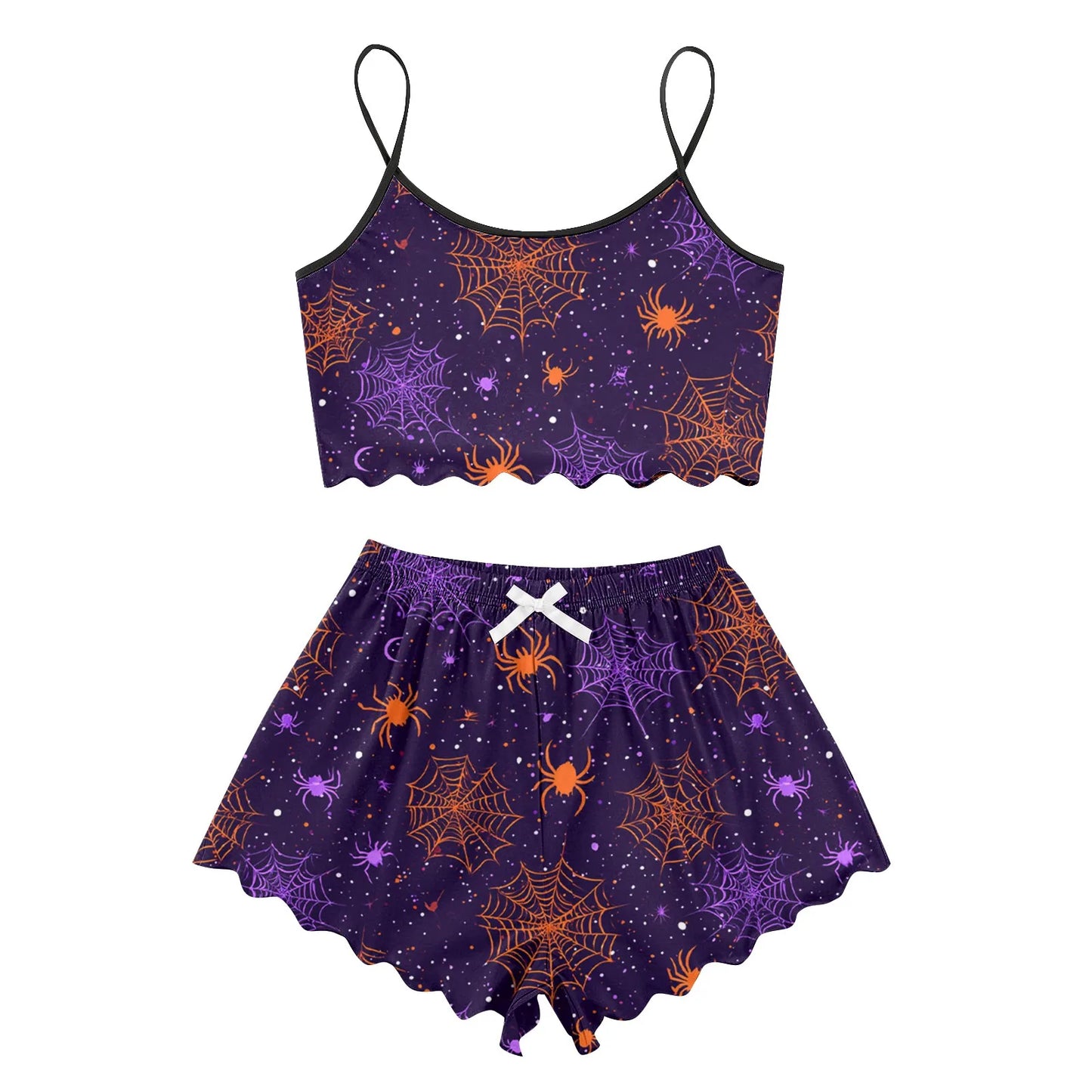Women's Halloween Print Suspender Pajama Set - Sleeveless Shorts Loungewear