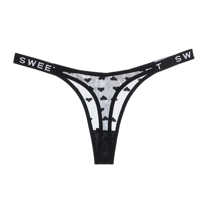 Sexy Lace Thong - Love Print Low Waist Hollow Out T-Back Lingerie | Soft Breathable Panties