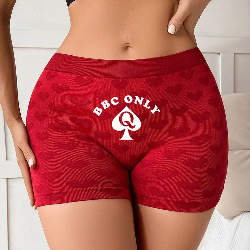 Queen of Spades Love Heart Women's Underwear - High Waisted Breathable Cotton Panties | Red Sexy Lingerie