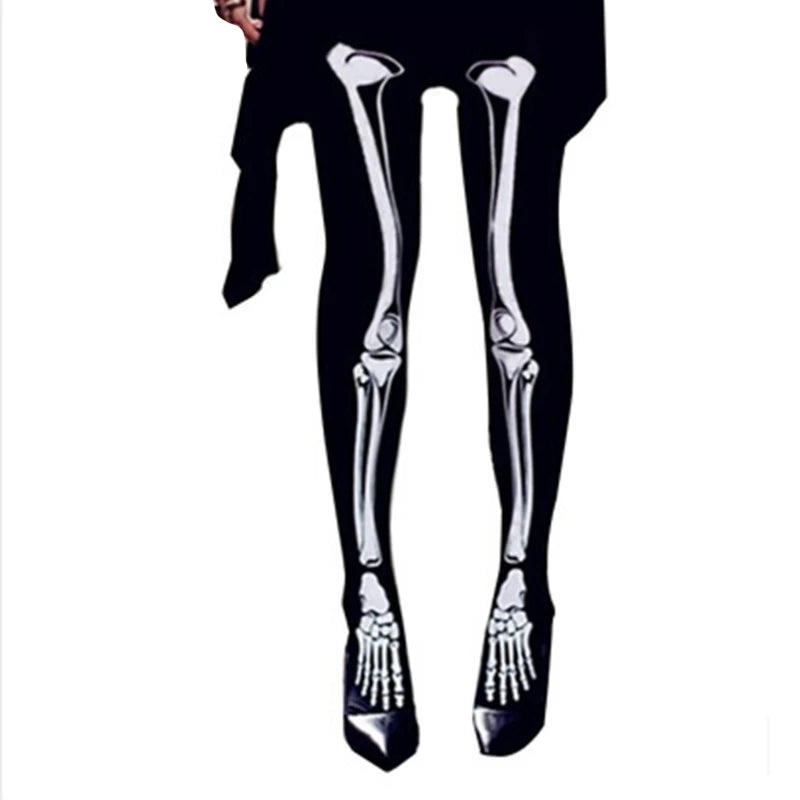 Halloween Skeleton Costume Footed Tights - Skull Print Pantyhose Leggings for Women