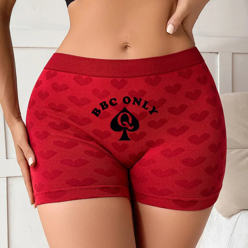 Queen of Spades Love Heart Women's Underwear - High Waisted Breathable Cotton Panties | Red Sexy Lingerie