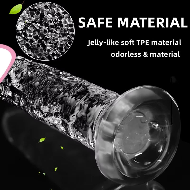 Realistic Dildo Clear Soft Lifelike Sex Toy with Vein Texture Penis for Vagina Anal Stimulation with Strong Suction Cup Adulttoy