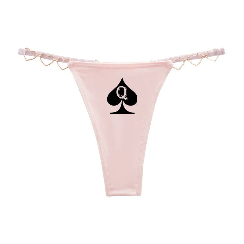 Queen of Spades Sexy Thong - Love Decoration Cotton Crotch Low Rise Underwear | Fun Lingerie Gift