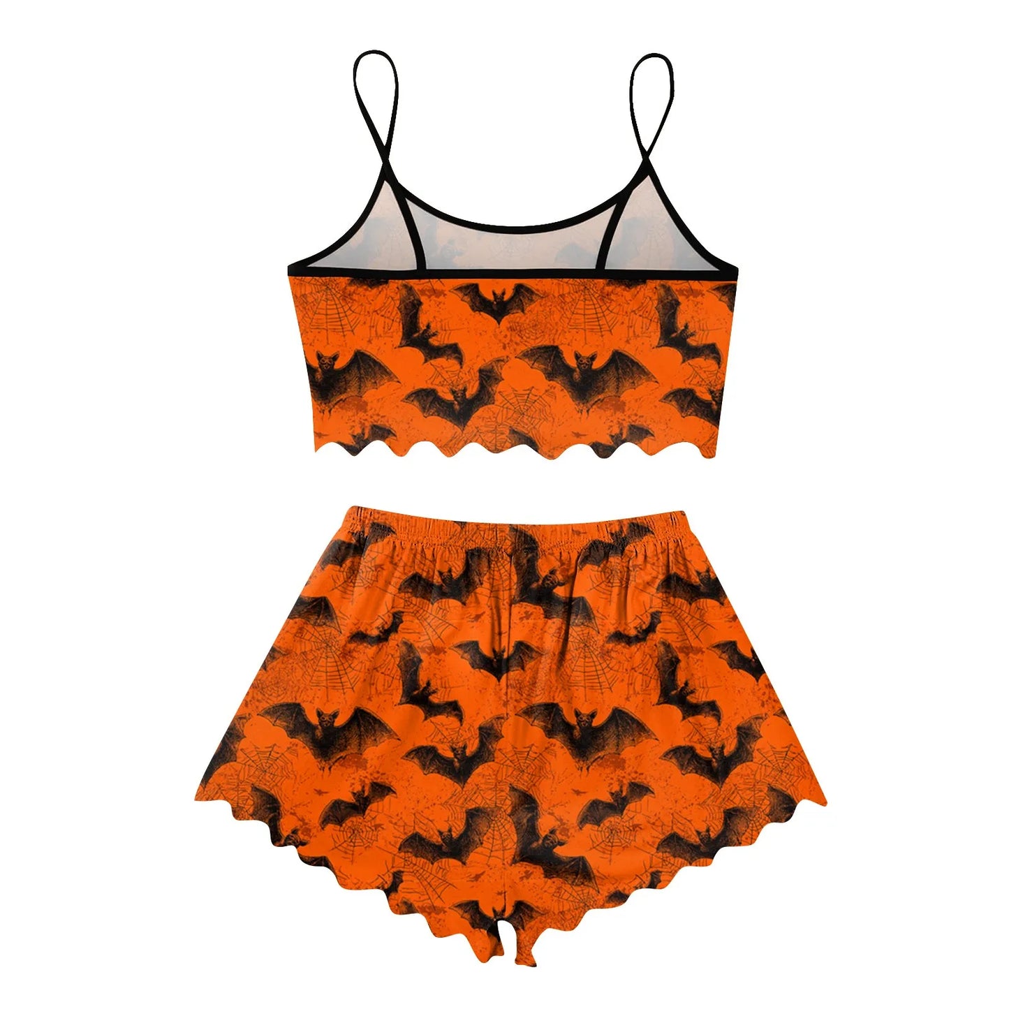 Women's Halloween Print Suspender Pajama Set - Sleeveless Shorts Loungewear