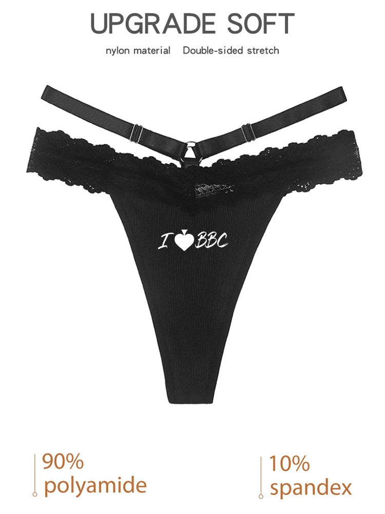 I LOVE BBC Sexy Lace Thong - Black Lingerie G-String | Traceless Women's Panties