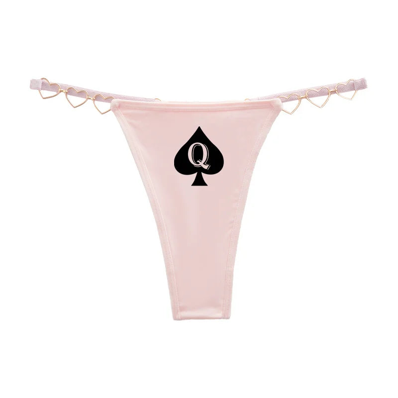 Queen of Spades Sexy Thong - Love Decoration Cotton Crotch Low Rise Underwear | Fun Lingerie Gift