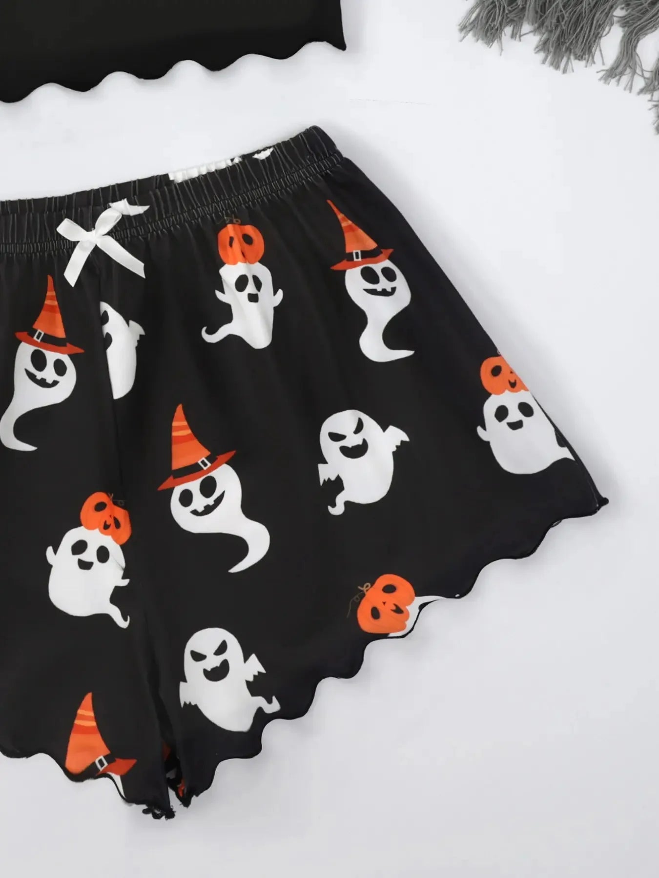 Women's Halloween Pumpkin Print Suspender Pajama Set - Sleeveless Top & Shorts Sleepwear