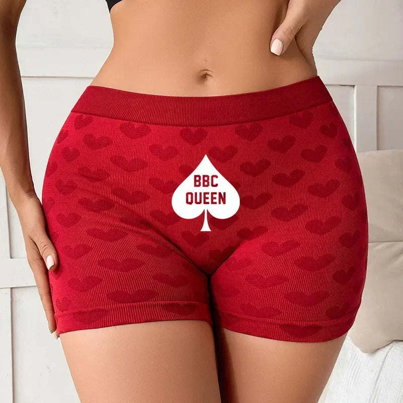 Queen of Spades Love Heart Women's Underwear - High Waisted Breathable Cotton Panties | Red Sexy Lingerie
