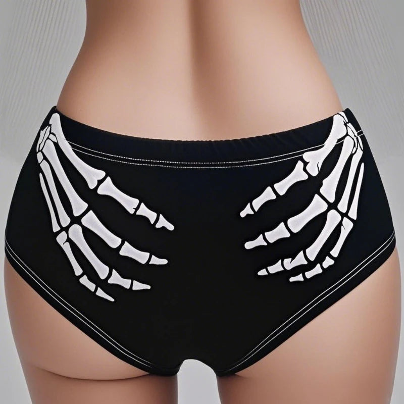 Halloween Skull Cartoon Underwear - Finger Bones Hip-Lifting Thong for Women