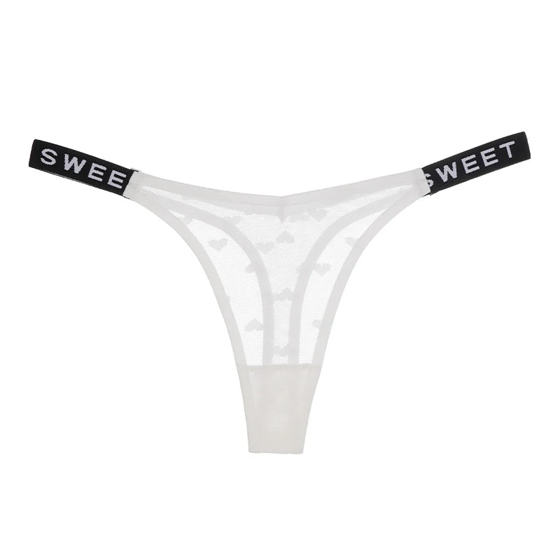 Sexy Lace Thong - Love Print Low Waist Hollow Out T-Back Lingerie | Soft Breathable Panties
