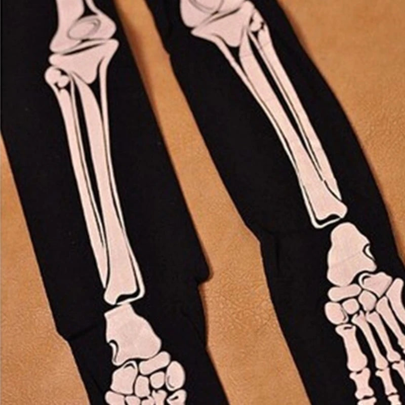 Halloween Skeleton Costume Footed Tights - Skull Print Pantyhose Leggings for Women