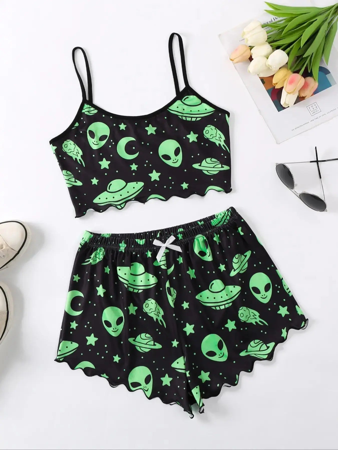 Women's Halloween Pumpkin Print Suspender Pajama Set - Sleeveless Top & Shorts Sleepwear