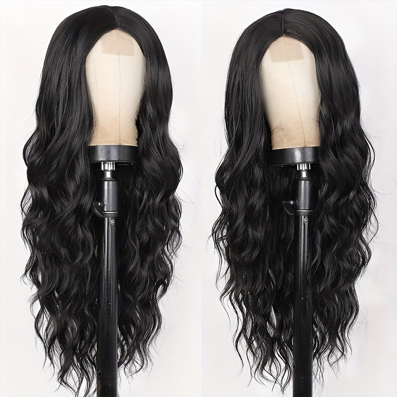 26 Inch Women's Black Long Wave Non-toxic Wig, Small Lace Heat-resistant Synthetic Wig, Natural Wig Suitable For The Whole Scene Simifo