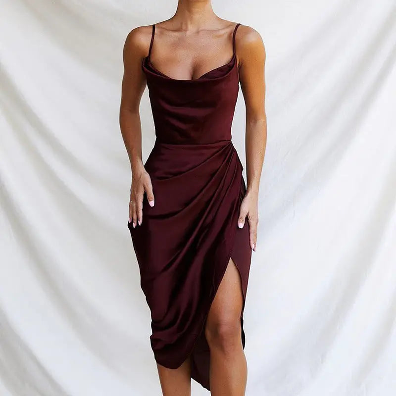 Satin Slim Sleeveless Split Dress Simifo