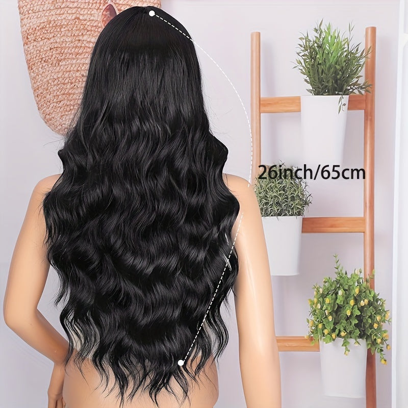 26 Inch Women's Black Long Wave Non-toxic Wig, Small Lace Heat-resistant Synthetic Wig, Natural Wig Suitable For The Whole Scene Simifo