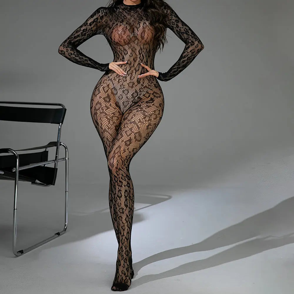 Fishnet One-piece Long Sleeves Backless Simifo