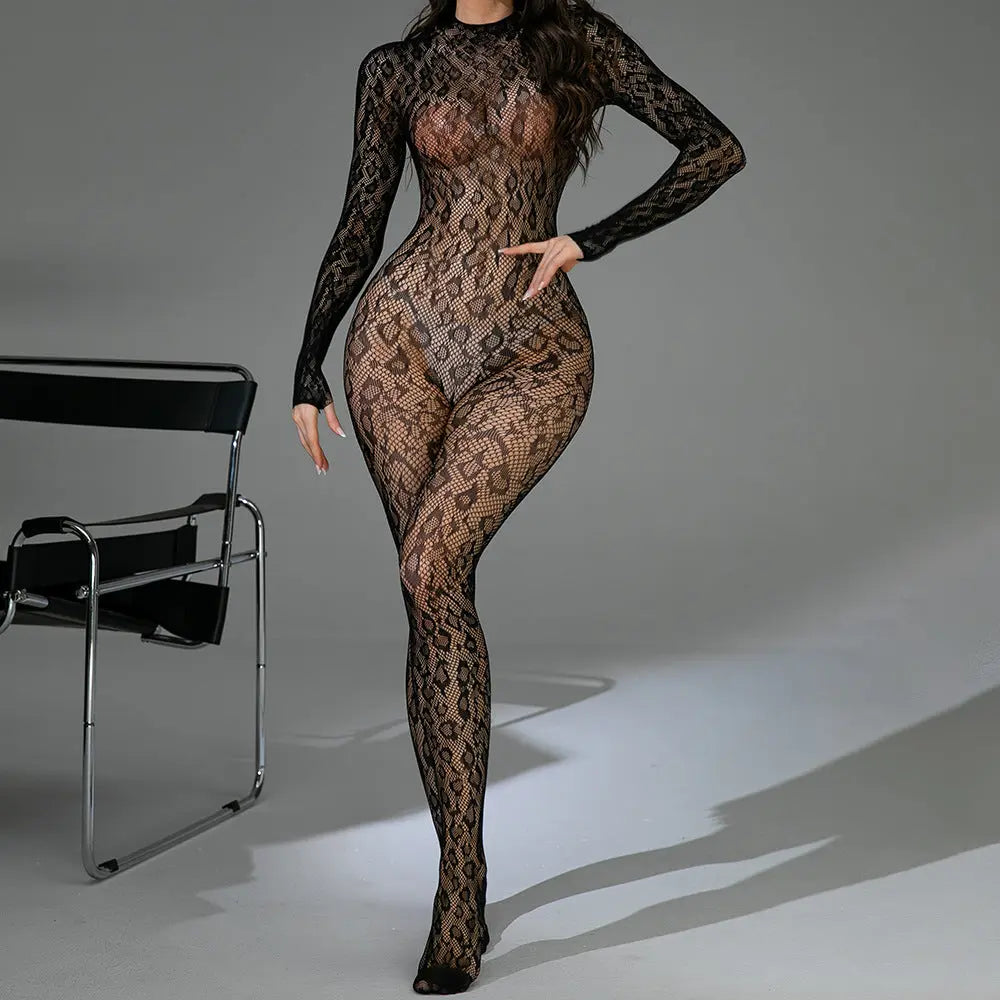 Fishnet One-piece Long Sleeves Backless Simifo