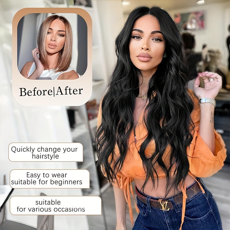 26 Inch Women's Black Long Wave Non-toxic Wig, Small Lace Heat-resistant Synthetic Wig, Natural Wig Suitable For The Whole Scene Simifo
