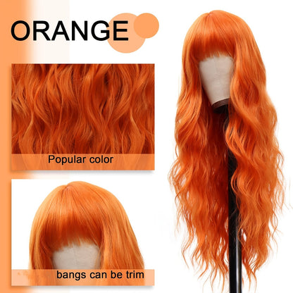 Elegant Long Orange Non-toxic Wig, Synthetic Wavy Hair Wig For Ladies, 28-inch Long Hair, Suitable For The Whole Scene Simifo