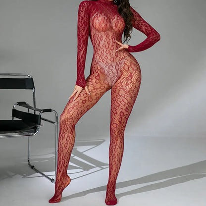 Fishnet One-piece Long Sleeves Backless Simifo