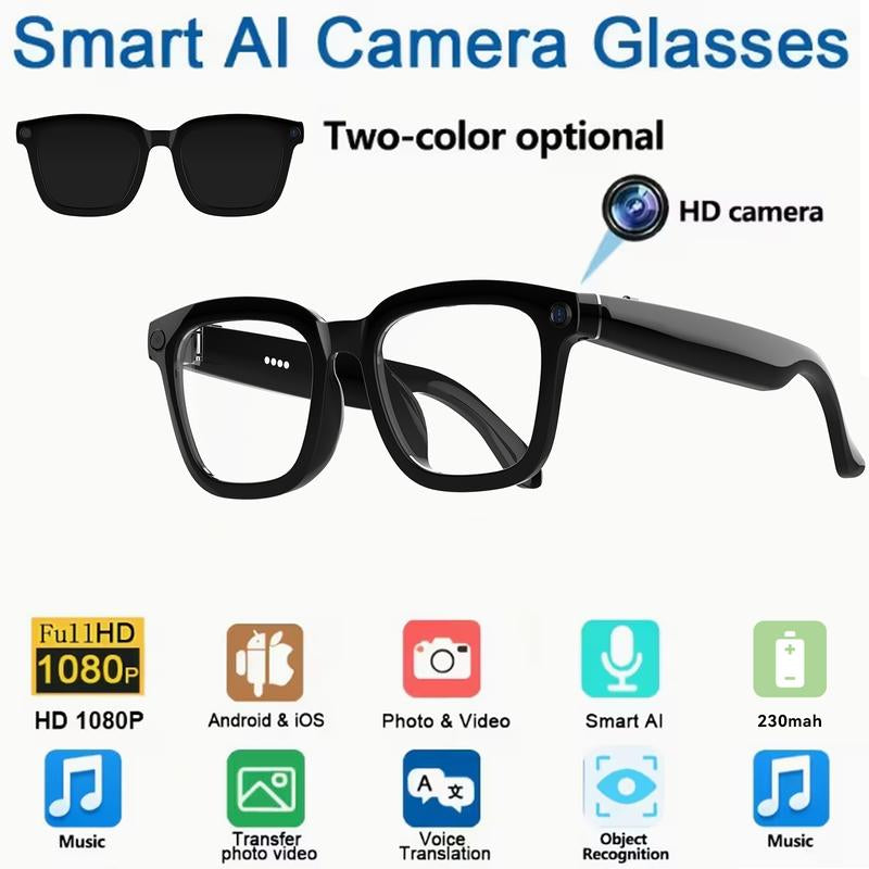 【Black Friday Deal】 Smart AI Camera Glasses with 8MP Photochromic Lenses ,Button Touch Adjustment for Travel Outdoor Adventures Hands-Free Photography 160+Languages Real-Time Translation Bluetooth Wireless Wearable Video Recording UV Protection