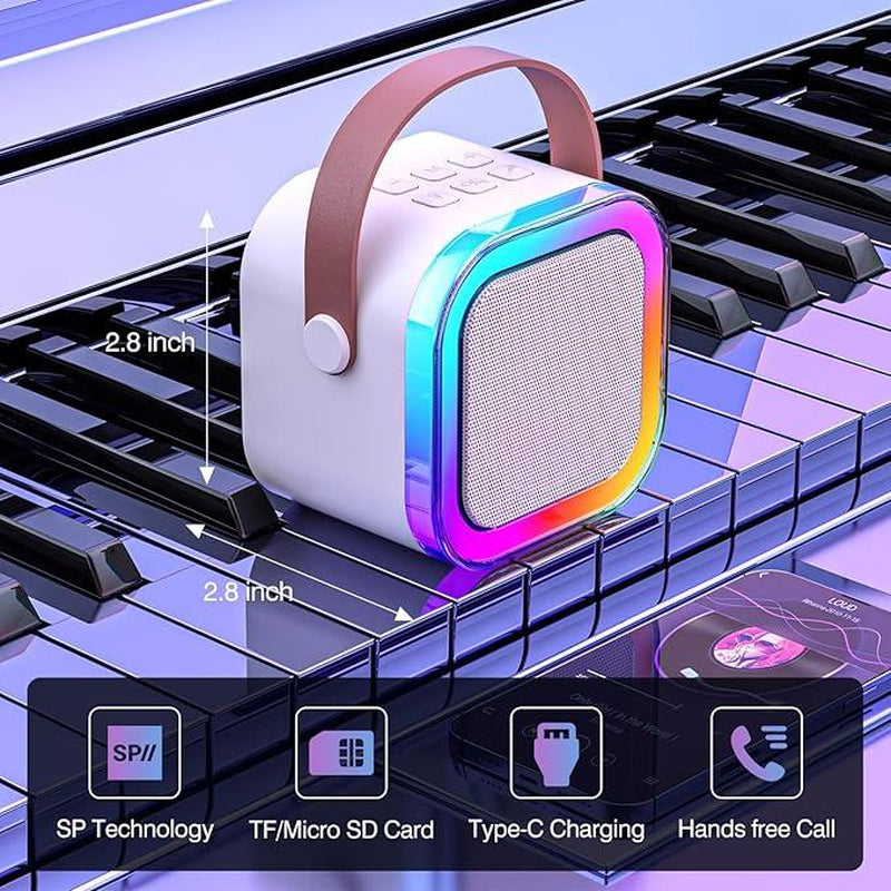 Fede Karaoke Machine for Kids & Adults Mini Bluetooth Speaker with 2 Wireless Microphones LED Lights & Voice Changer Effects Portable Karaoke Machine Toy for Boys Girls Beige