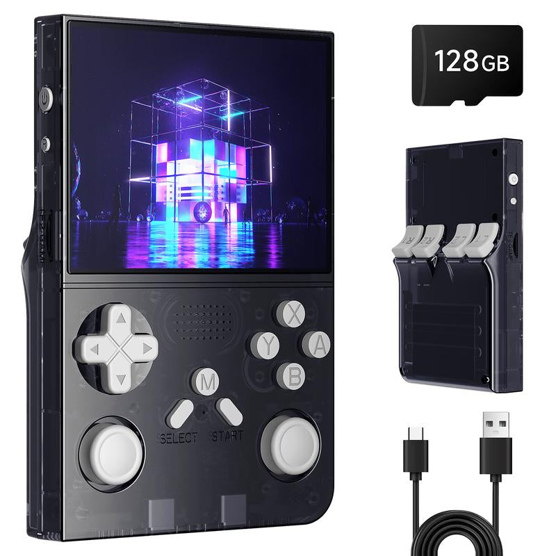 R40 Retro Handheld Gaming Console 3.5" IPS Screen 128GB Storage 40K+ Games Compact Design HDMI Output Bonus Charging Cable Black