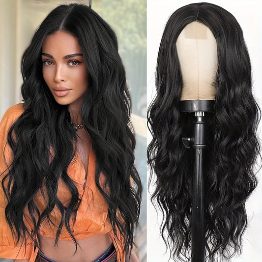 26 Inch Women's Black Long Wave Non-toxic Wig, Small Lace Heat-resistant Synthetic Wig, Natural Wig Suitable For The Whole Scene Simifo