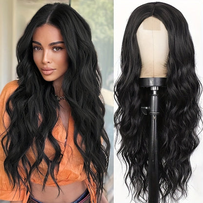 26 Inch Women's Black Long Wave Non-toxic Wig, Small Lace Heat-resistant Synthetic Wig, Natural Wig Suitable For The Whole Scene Simifo