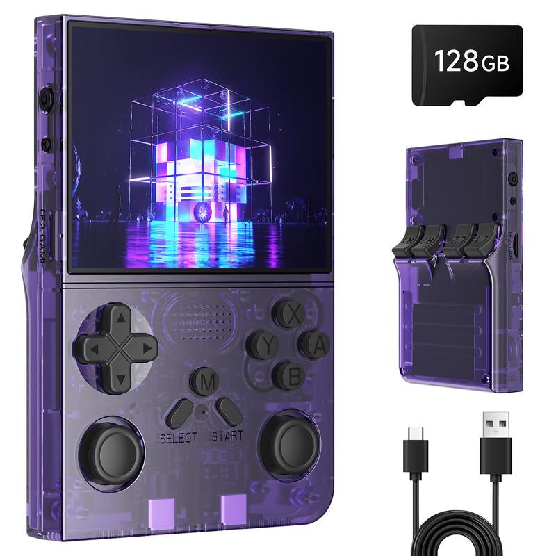 R40 Retro Handheld Gaming Console 3.5" IPS Screen 128GB Storage 40K+ Games Compact Design HDMI Output Bonus Charging Cable Black