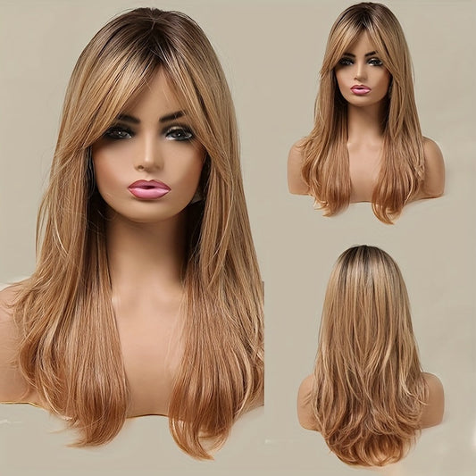 Elegant And Heat-resistant, Non-toxic Wig With Long Curly Hair And Waves, Synthetic Wig With Bangs, Daily Wig, Suitable For The Whole Scene. Simifo