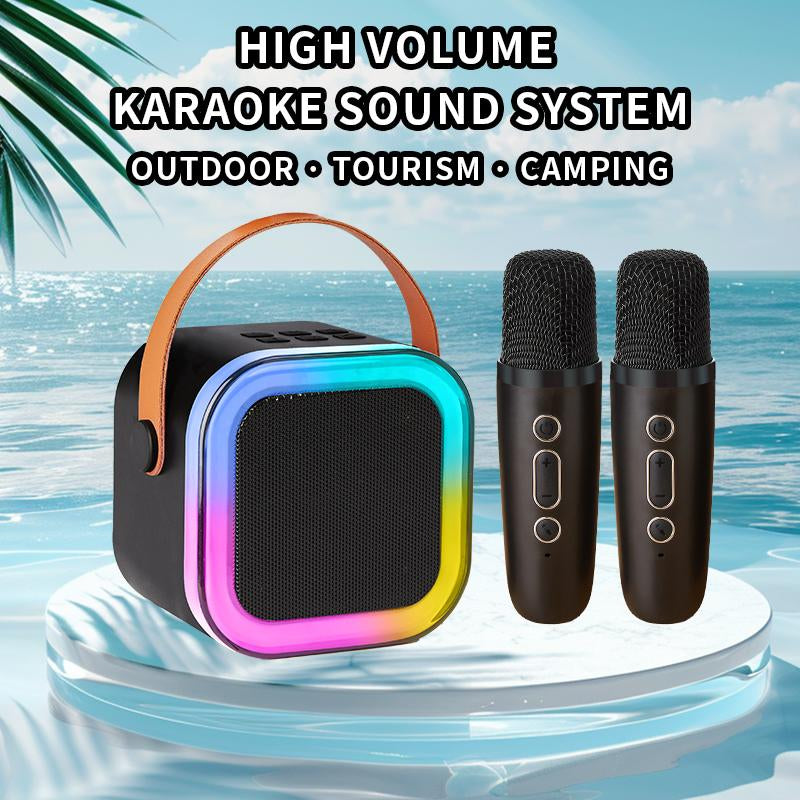 Fede Karaoke Machine for Kids & Adults Mini Bluetooth Speaker with 2 Wireless Microphones LED Lights & Voice Changer Effects Portable Karaoke Machine Toy for Boys Girls Beige