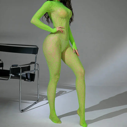 Fishnet One-piece Long Sleeves Backless Simifo