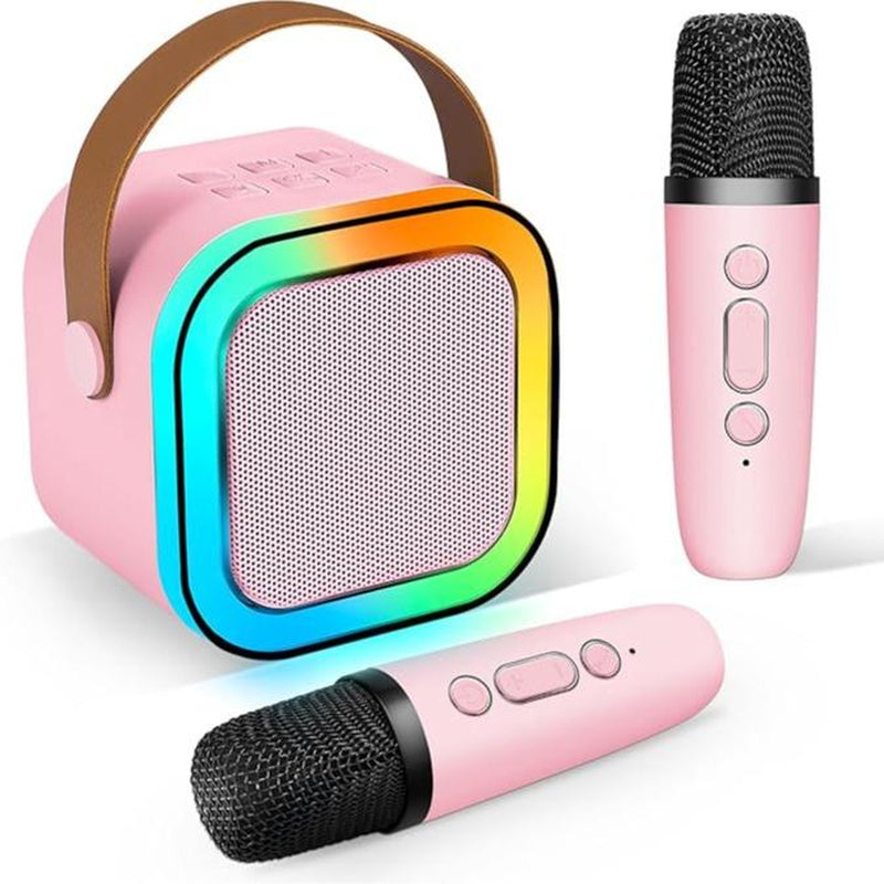 Fede Karaoke Machine for Kids & Adults Mini Bluetooth Speaker with 2 Wireless Microphones LED Lights & Voice Changer Effects Portable Karaoke Machine Toy for Boys Girls Beige