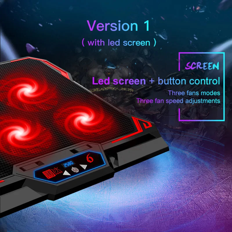 17inch Gaming Laptop Cooler Six Fan Led Screen Two USB Port 2600RPM Laptop Cooling Pad Notebook Stand For Laptop - Simifo